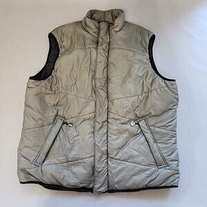 Woolrich Mens XL Puffer Vest Shale Gray 18025 Zipper Snap Closure Zip Pockets